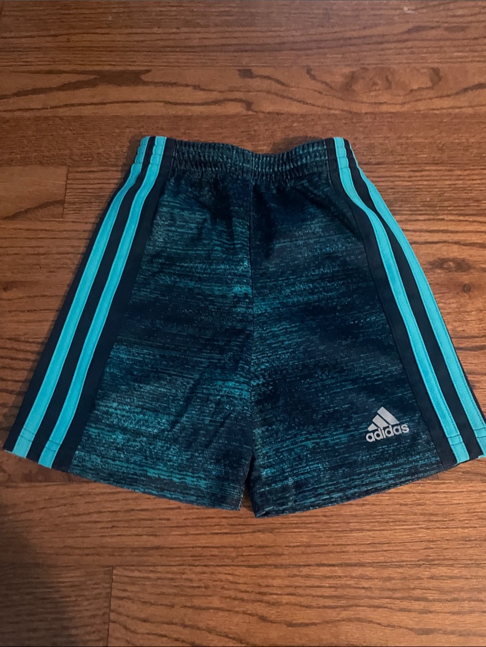 adidas Kids Teal and Aqua Stripe Athletic Shorts